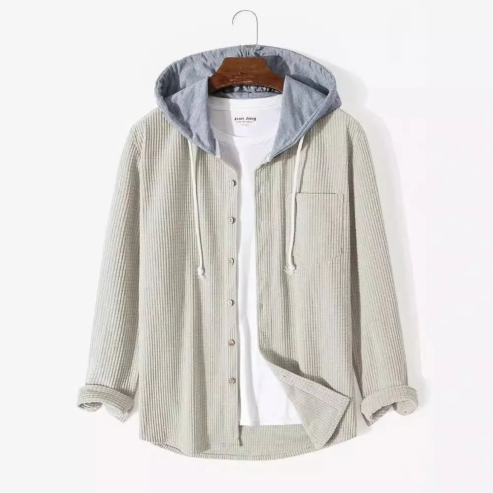 Men's Hooded Knit Shirt Jacket - Beige