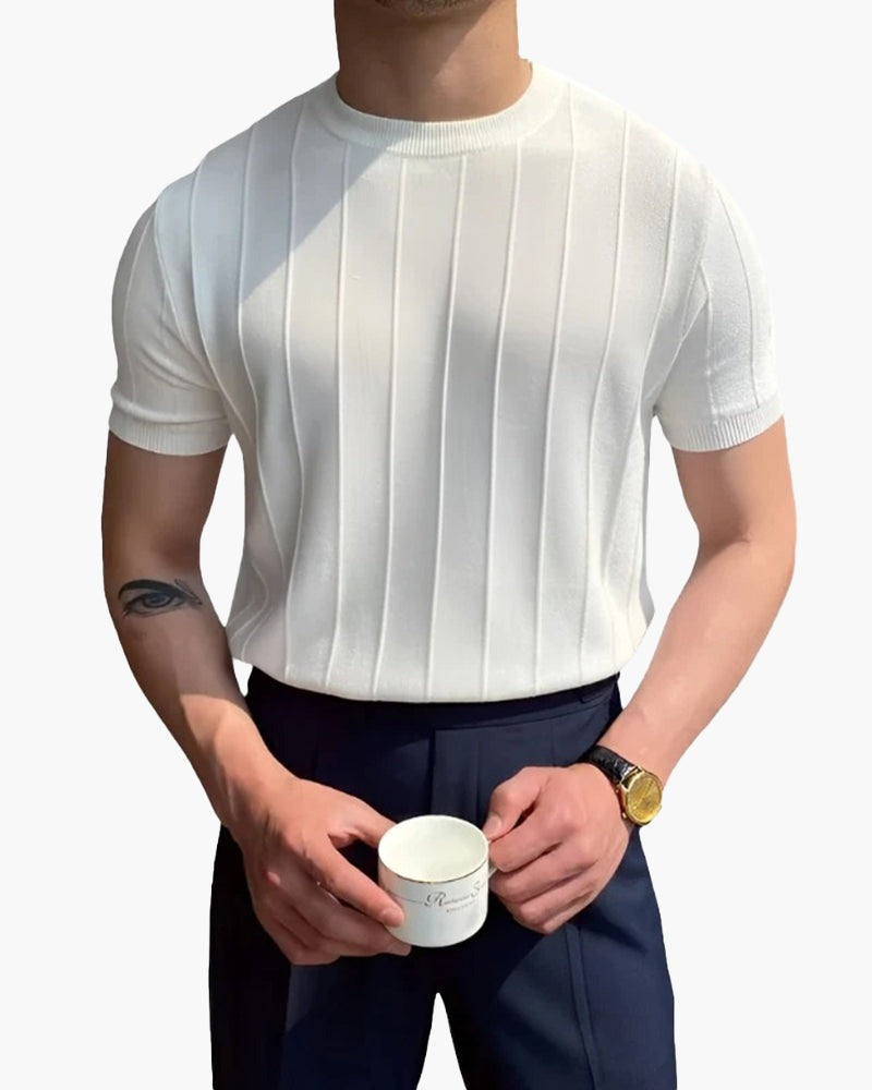 Ribbed Knit T Shirt - White