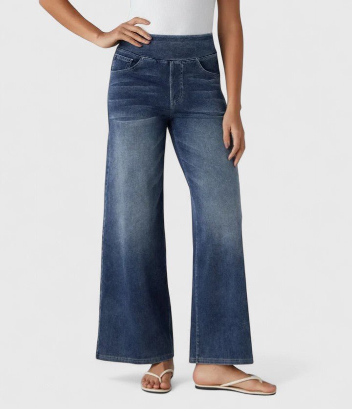 Women's High-Waisted Wide-Leg Jeans - Dark Blue