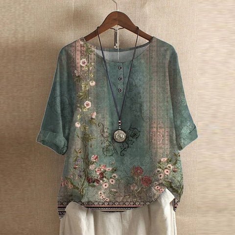 Women's Oversized Floral Blouse - Green