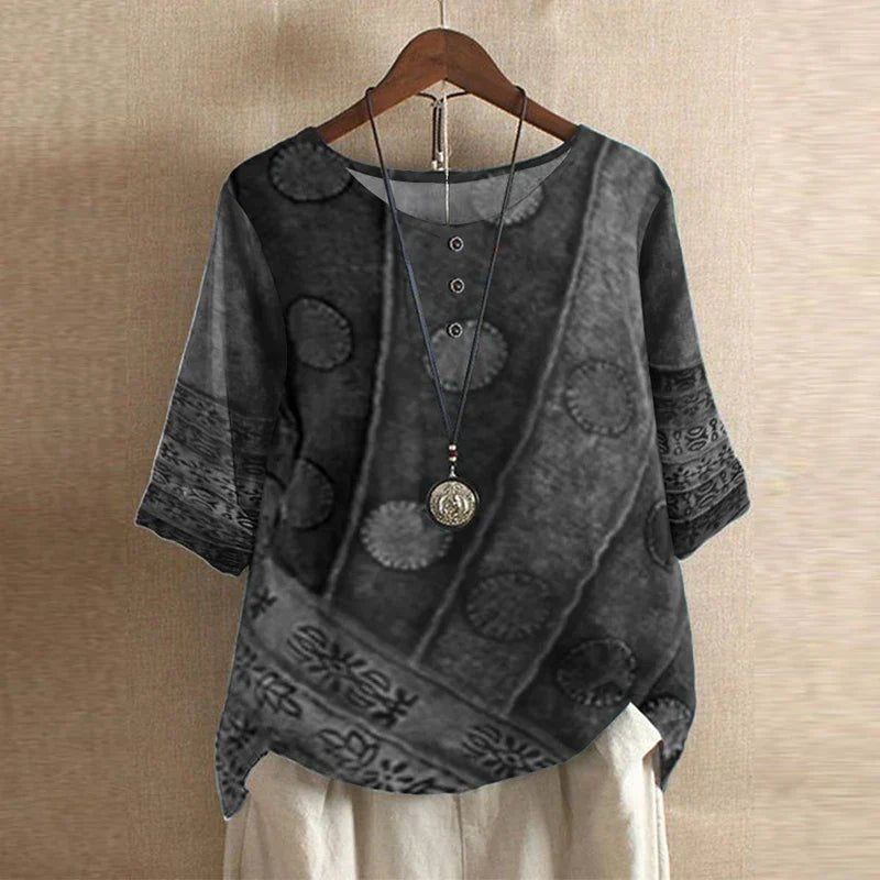 Women's Oversized Floral Blouse - Gray