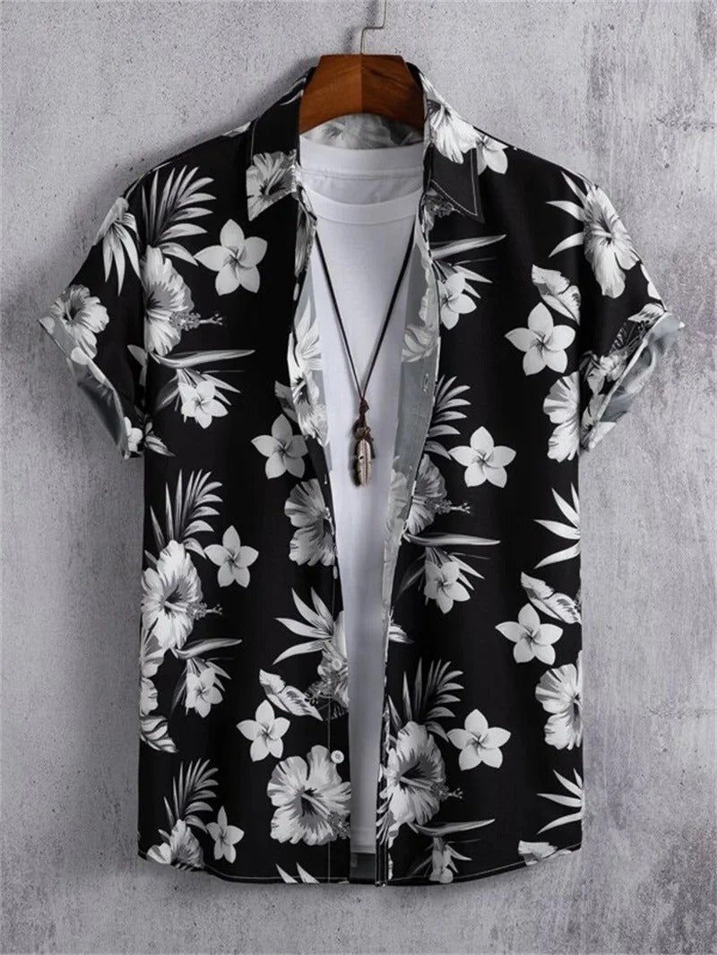 Men's Floral Shirt - Black and white