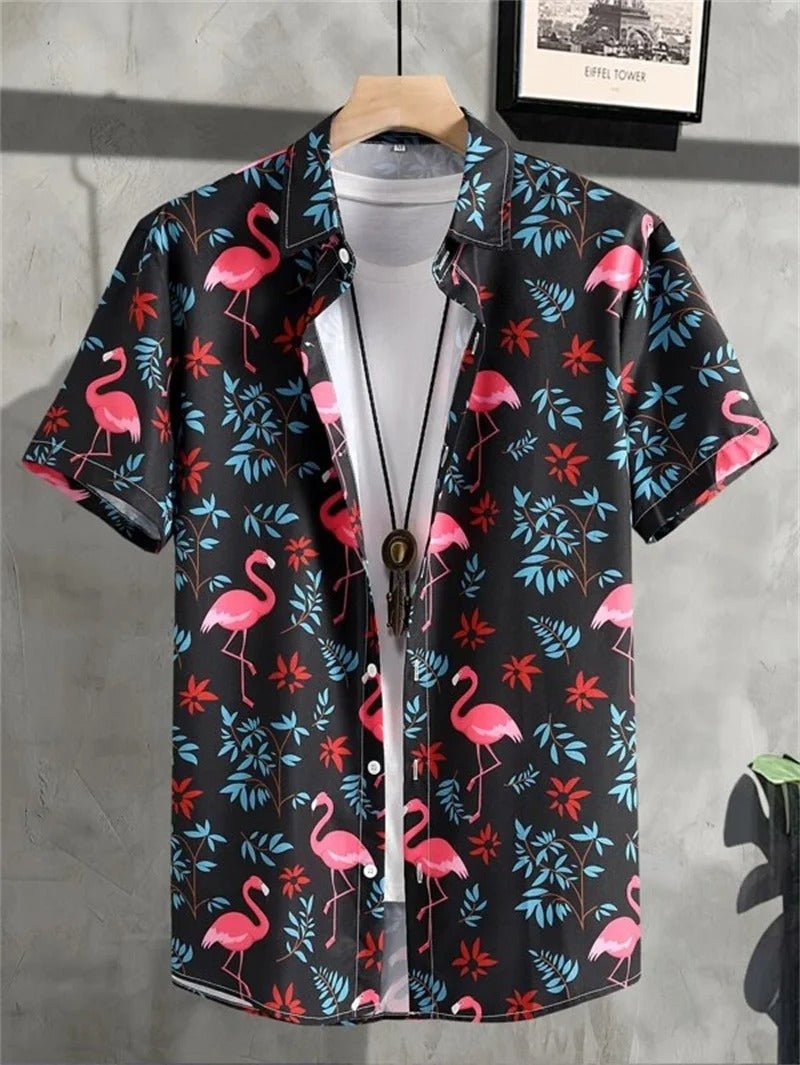 Men's Floral Shirt - Black pink