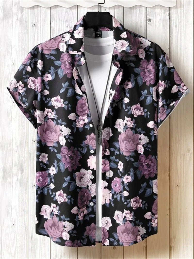 Men's Floral Shirt - Black purple