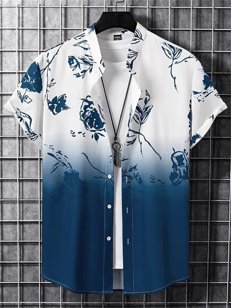 Men's Floral Shirt - White blue 1