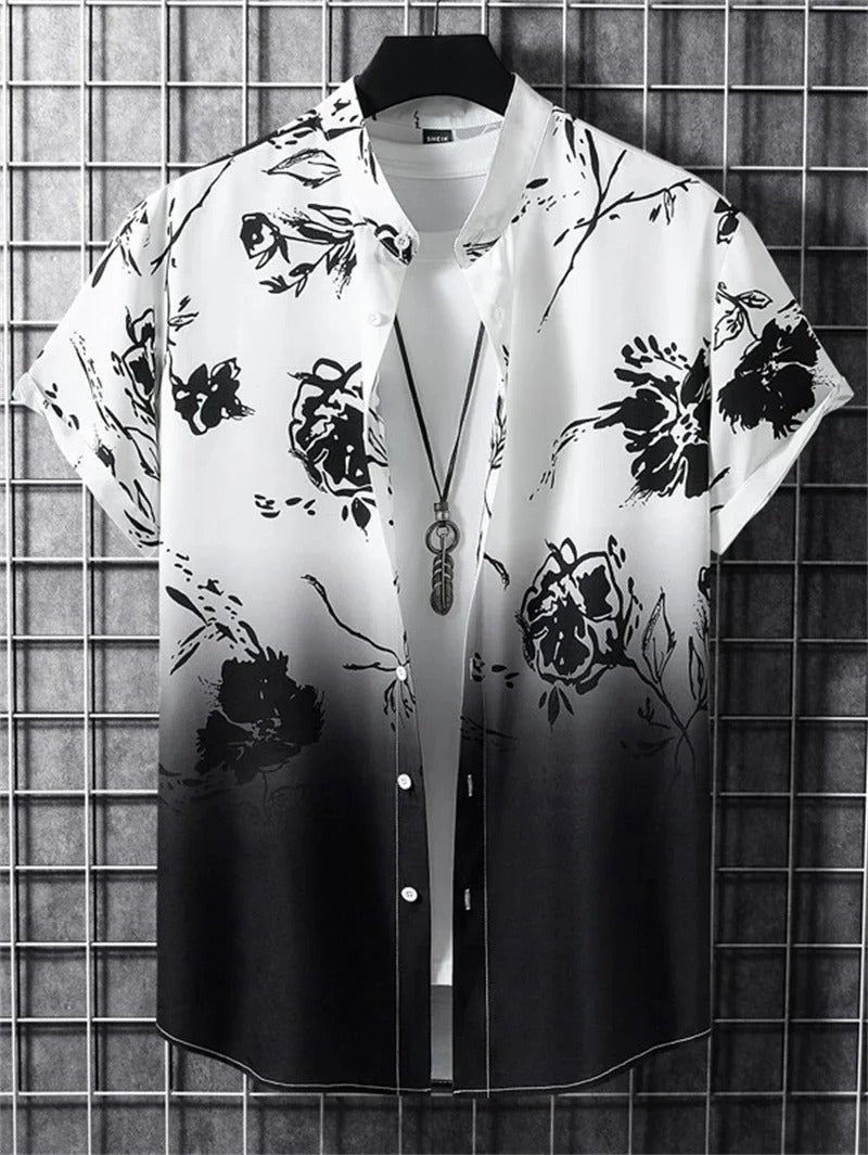 Men's Floral Shirt - White black