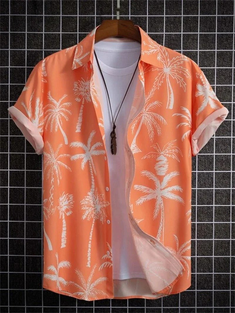 Men's Floral Shirt - Orange