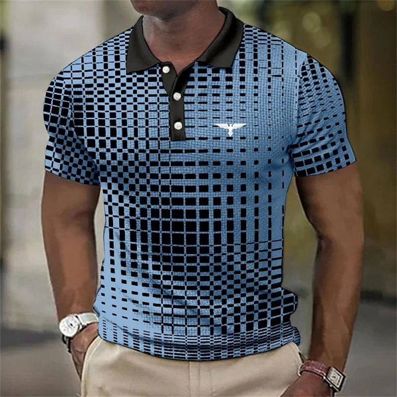 Men's Slim Plaid Polo Shirt - Blue