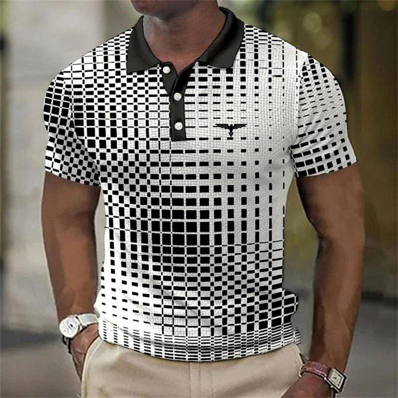 Men's Slim Plaid Polo Shirt - White