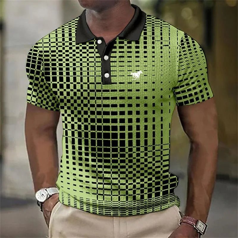Men's Slim Plaid Polo Shirt - Green