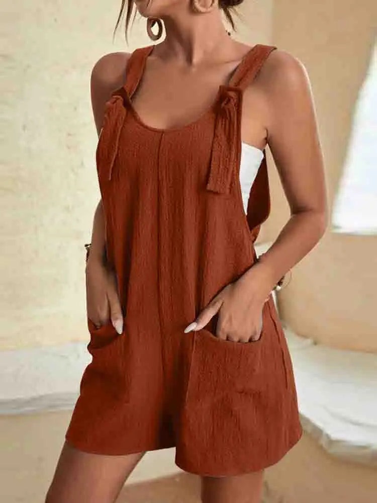 Sleeveless Summer Romper - Brown