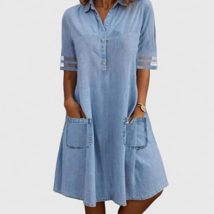 Denim Shirt Dress - Blue