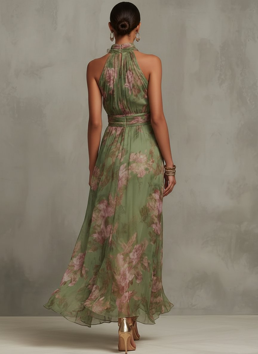 Women's Floral Halter Maxi Dress