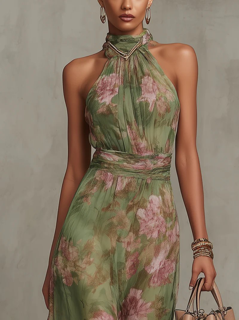 Women's Floral Halter Maxi Dress