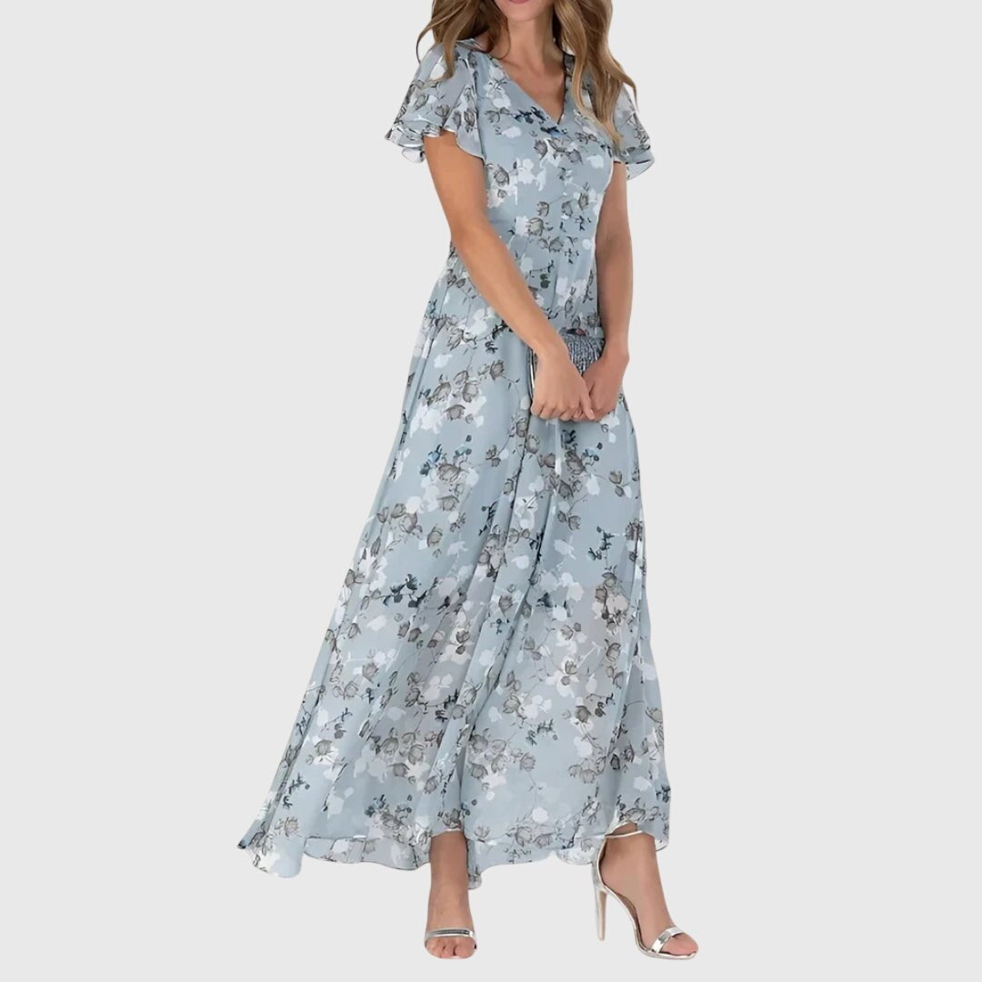 Women's Floral Wedding Guest Maxi Dress - Blue