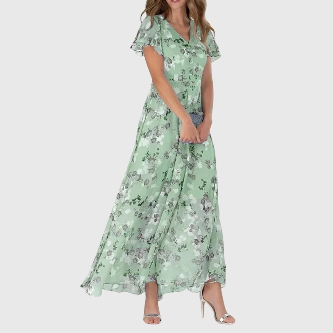 Women's Floral Wedding Guest Maxi Dress - Green