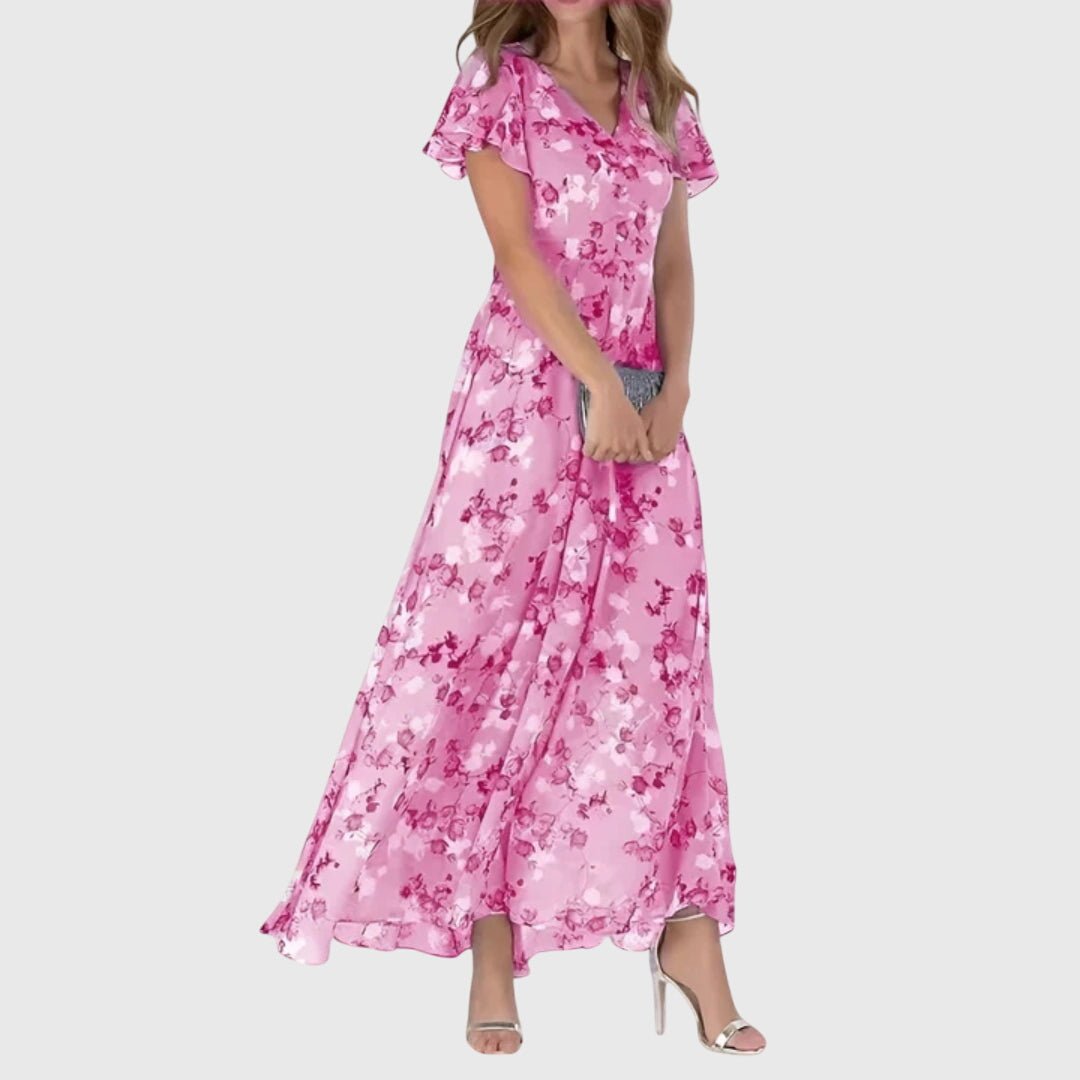 Women's Floral Wedding Guest Maxi Dress - Light Pink