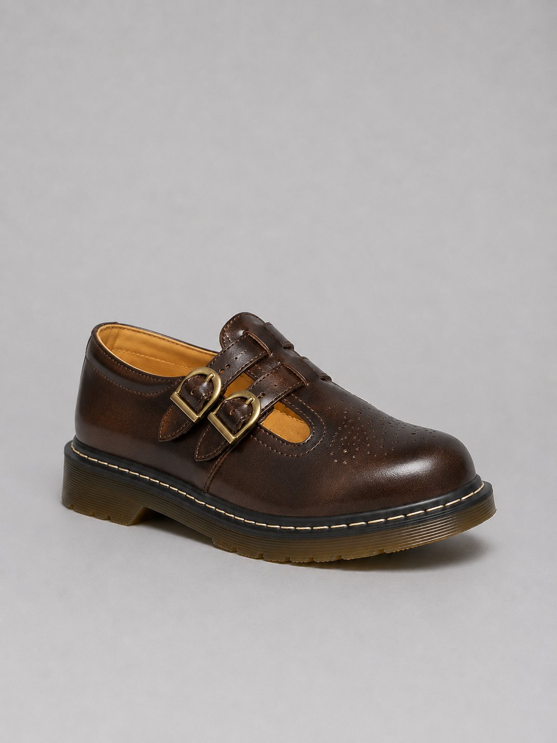 Women's Leather Mary Jane Shoes - Brown