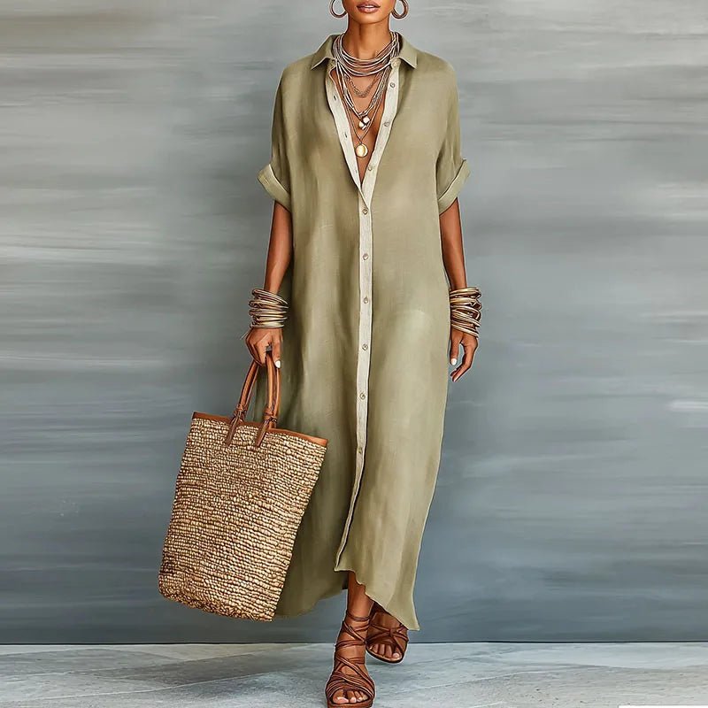 Women's Oversized Maxi Shirt Dress - Khaki