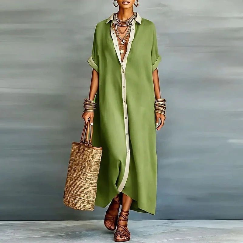 Women's Oversized Maxi Shirt Dress - Green