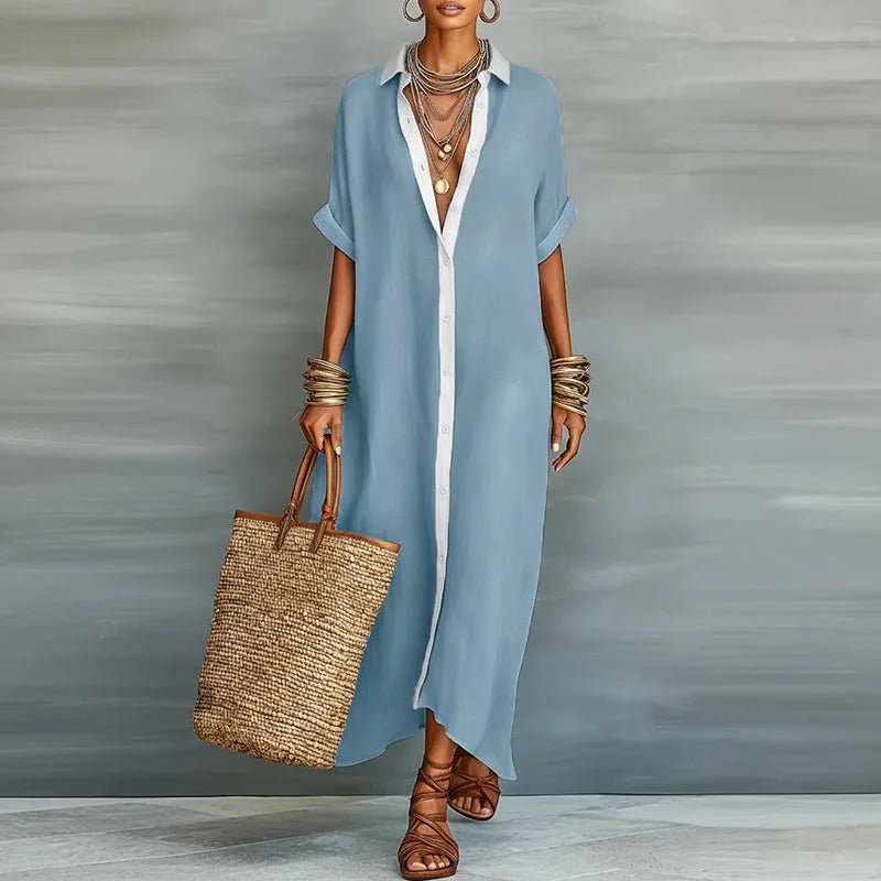 Women's Oversized Maxi Shirt Dress - Sky Blue