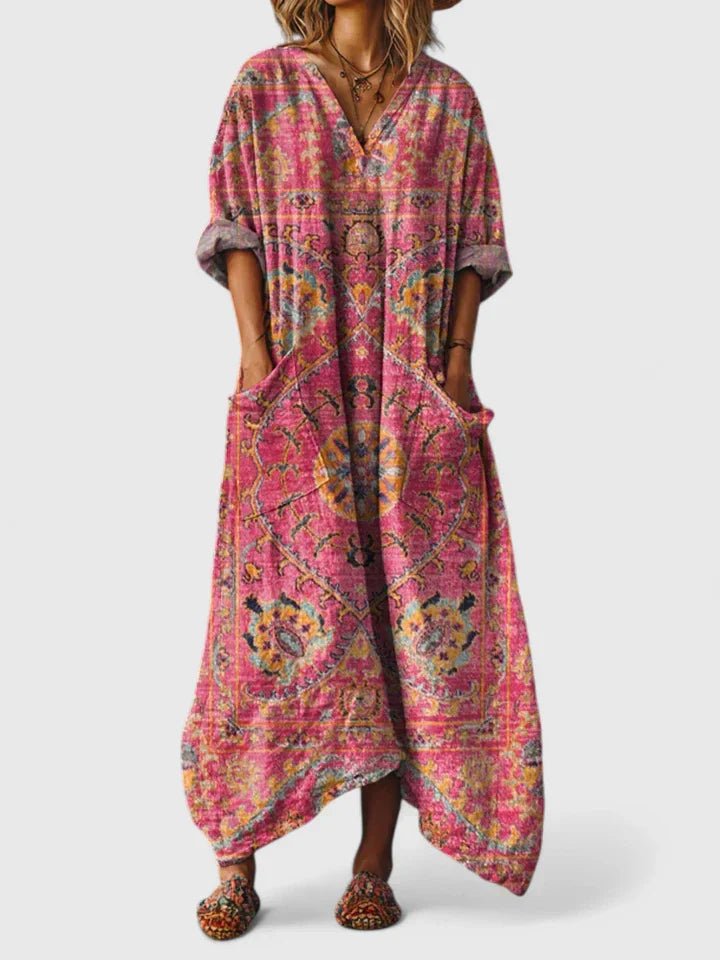 Women's Paisley Oversized Kaftan Dress - Red