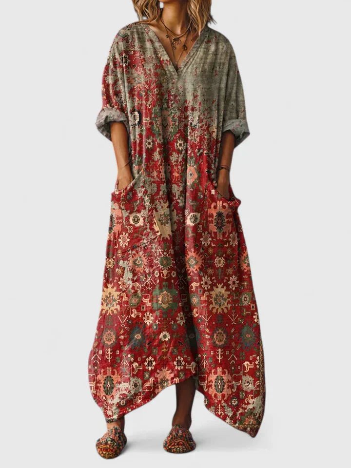 Women's Paisley Oversized Kaftan Dress - Red Carpet