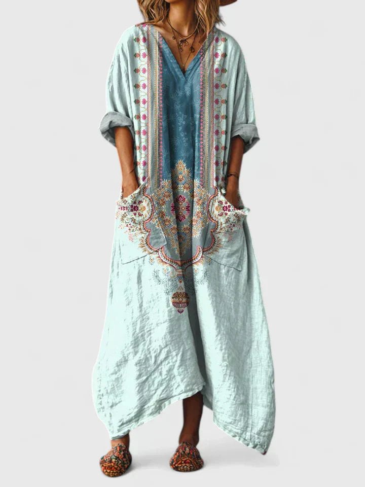 Women's Paisley Oversized Kaftan Dress - Green Blue