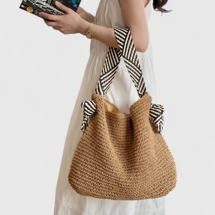 Women's Straw Beach Tote Bag - Warm Brown