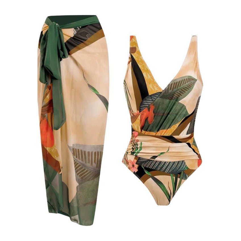 Women's Tropical Print Swimsuit Set - M