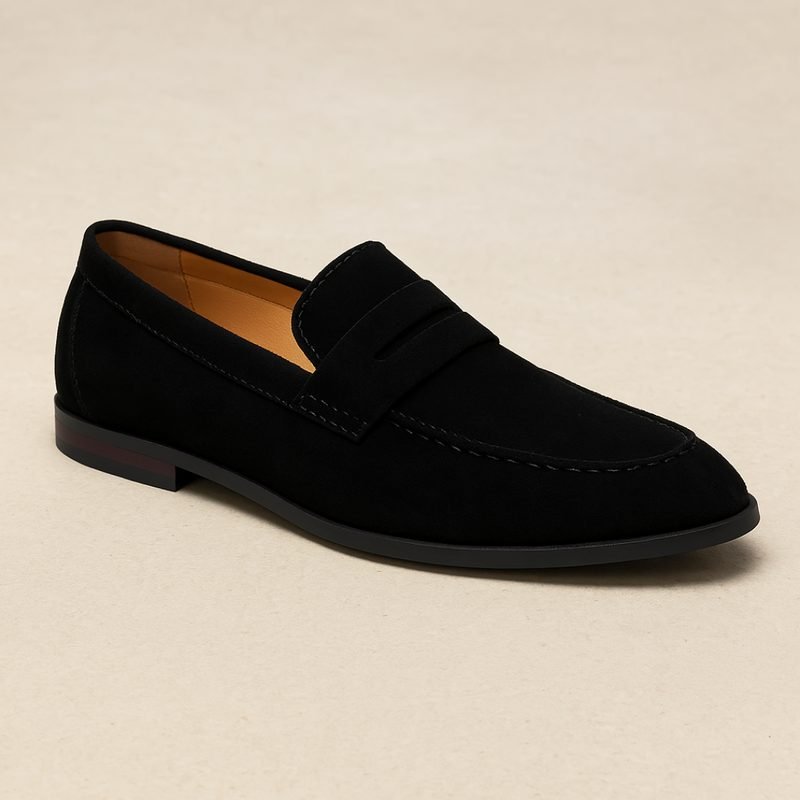 Men's Suede Penny Loafers - Black