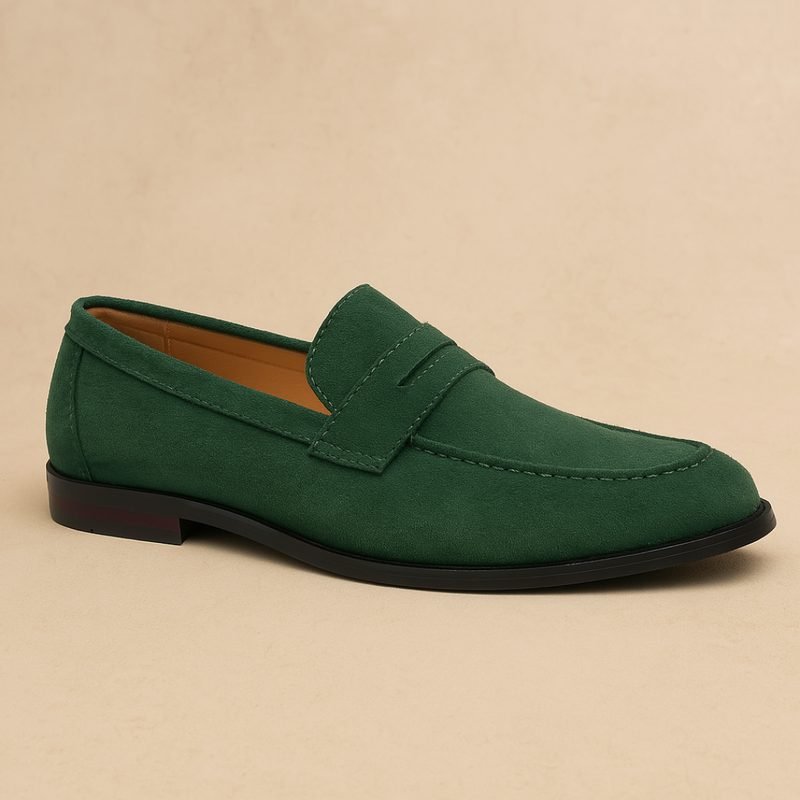 Men's Suede Penny Loafers - Green