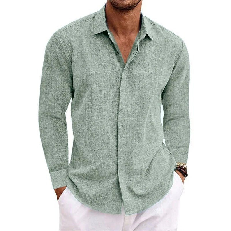 Men's Linen-Cotton Button-Up Shirt - Green