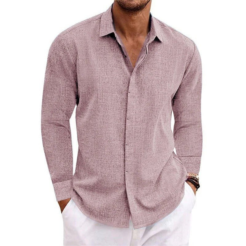 Men's Linen-Cotton Button-Up Shirt - Pink
