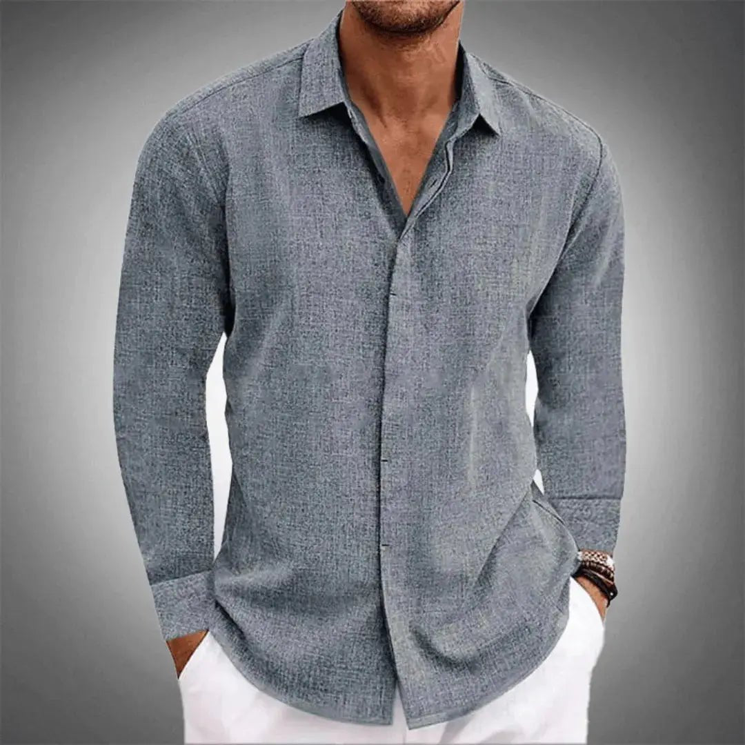 Men's Linen-Cotton Button-Up Shirt - Grey