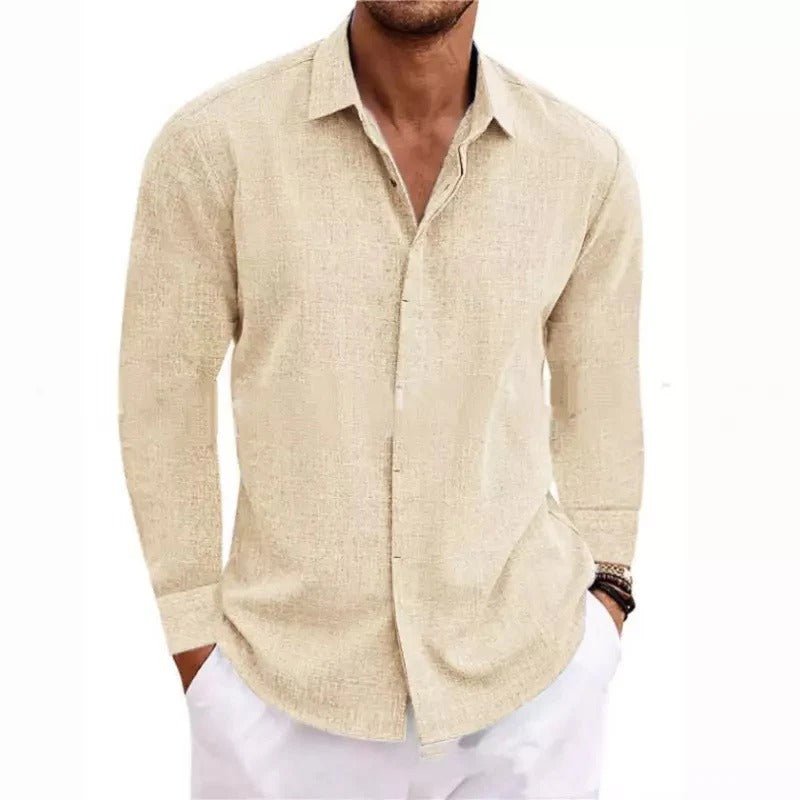 Men's Linen-Cotton Button-Up Shirt - Khaki