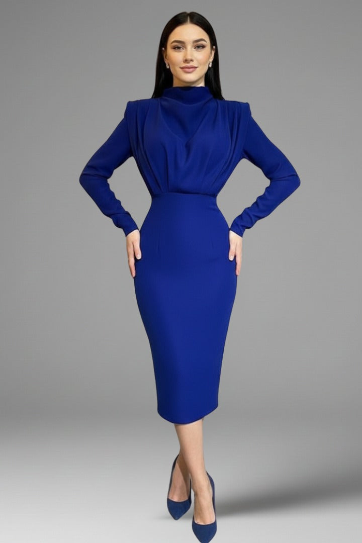 Mock Neck Long Sleeve Maxi Dress - Royal Blue