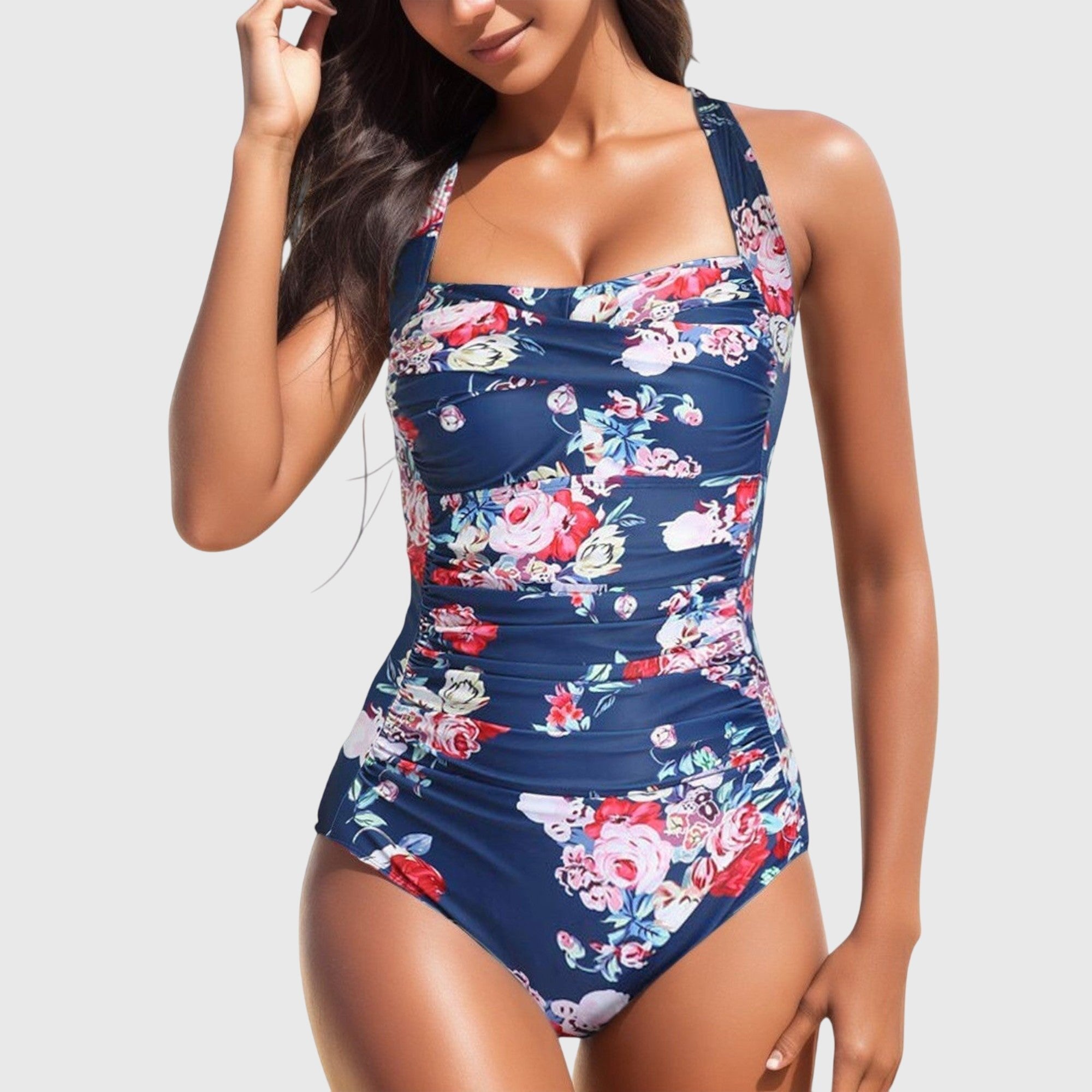 Women's Floral One-Piece Swimsuit - Blue-Pink