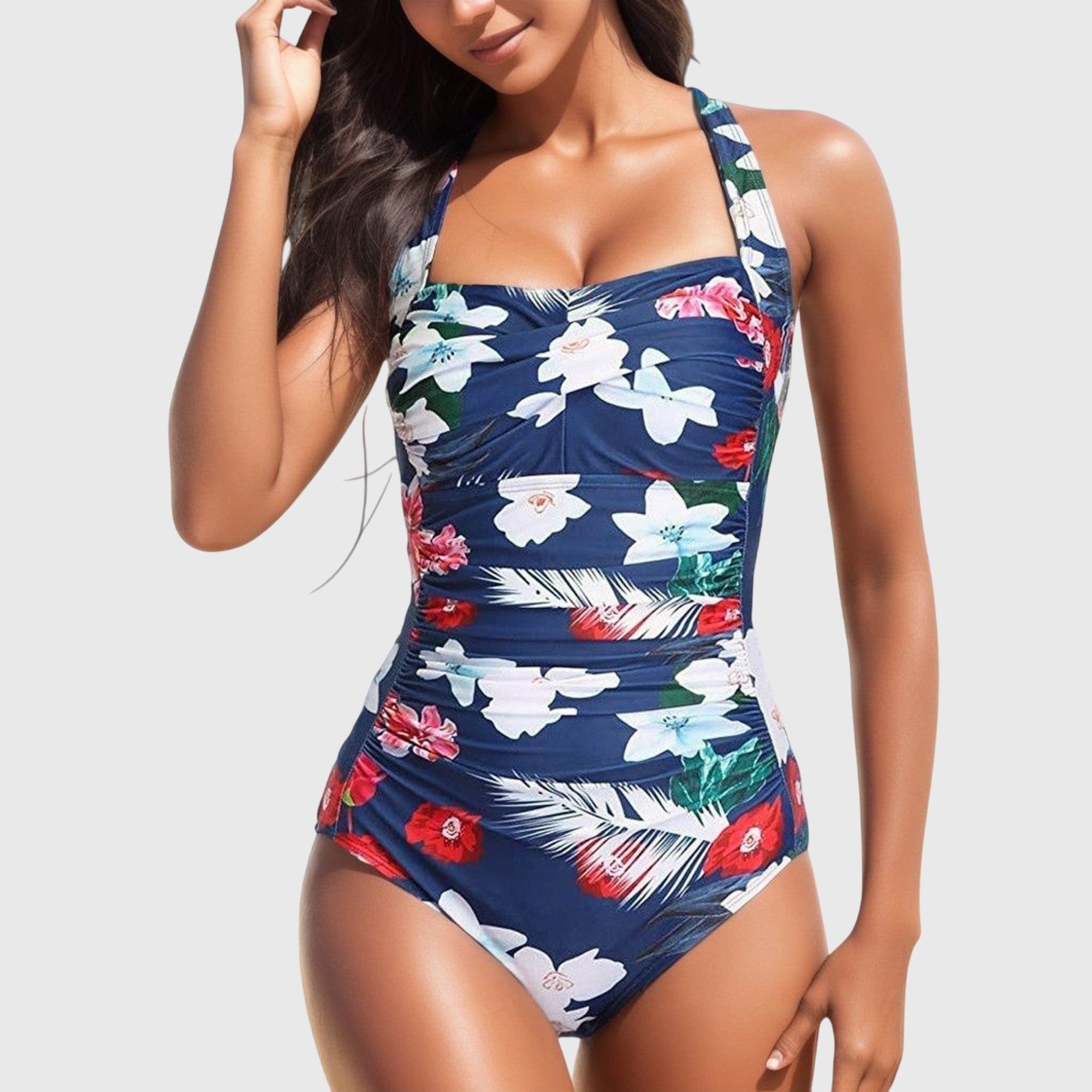 Women's Floral One-Piece Swimsuit - Blue-White