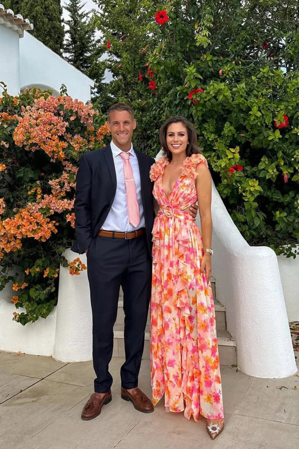 Women's Floral V-Neck Wedding Guest Maxi Dress