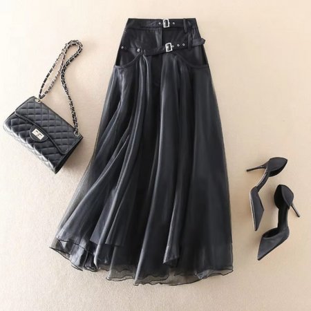 Women's High-Waisted Midi Skirt - Black