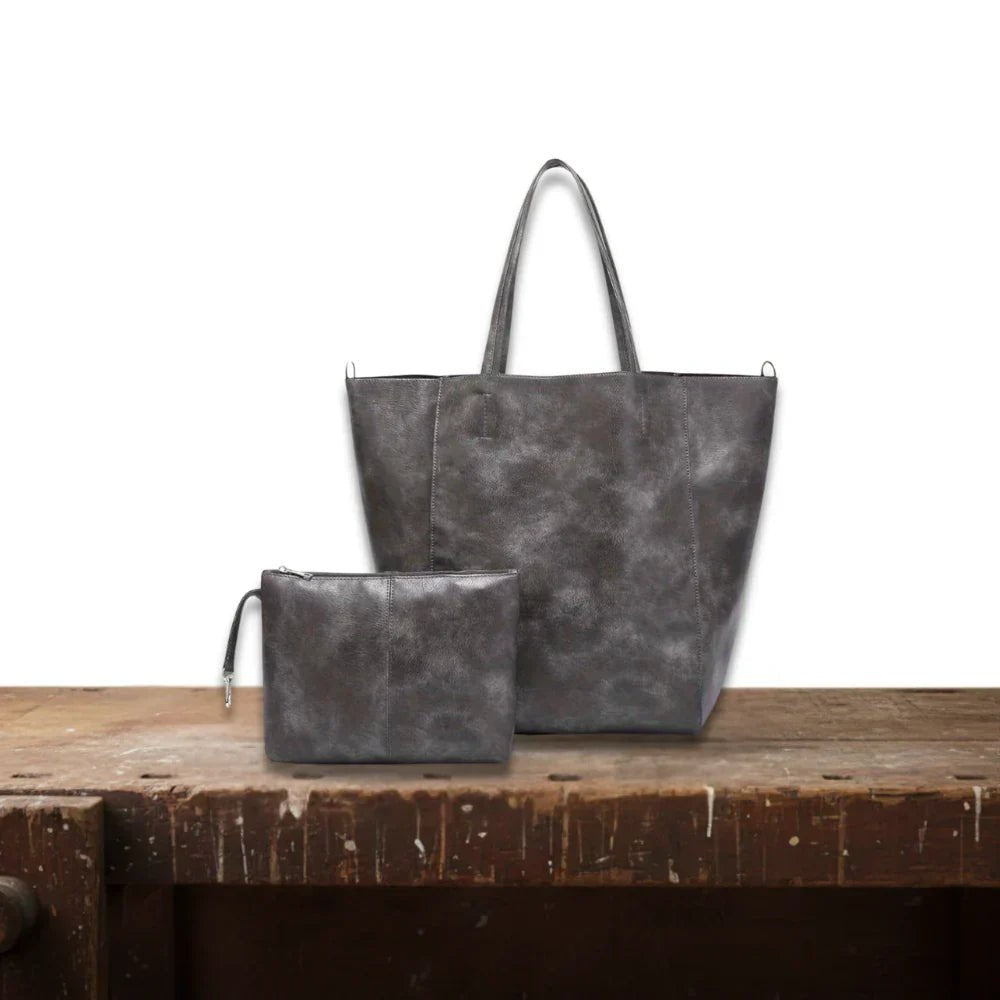 Women's Leather Tote Bag - Grey