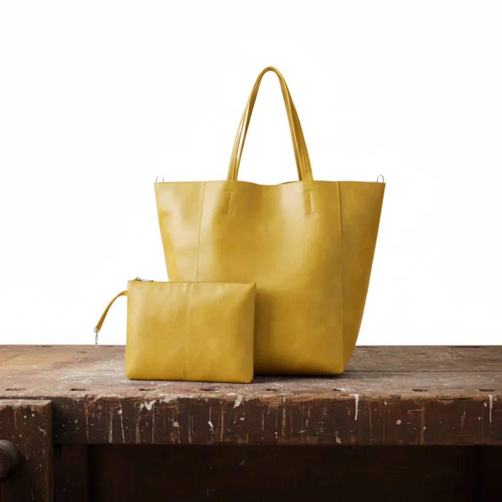 Women's Leather Tote Bag - Yellow