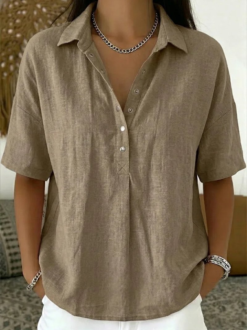 Women's Oversized Henley Blouse - Khaki