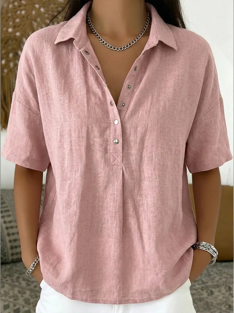 Women's Oversized Henley Blouse - Pink