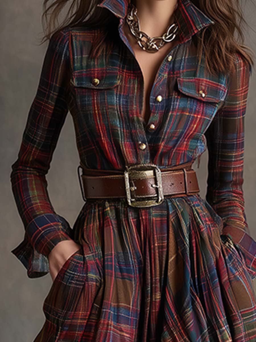 Women's Plaid Maxi Shirt Dress
