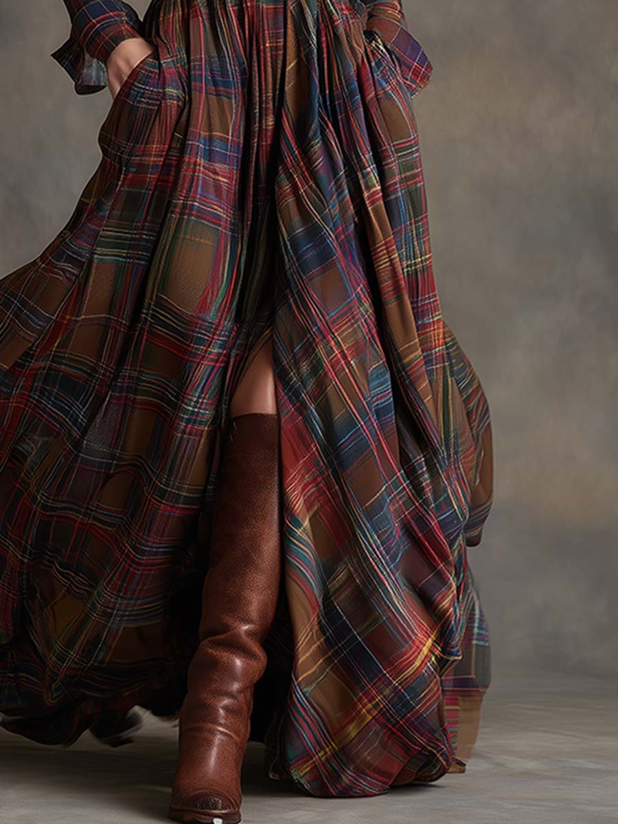 Women's Plaid Maxi Shirt Dress