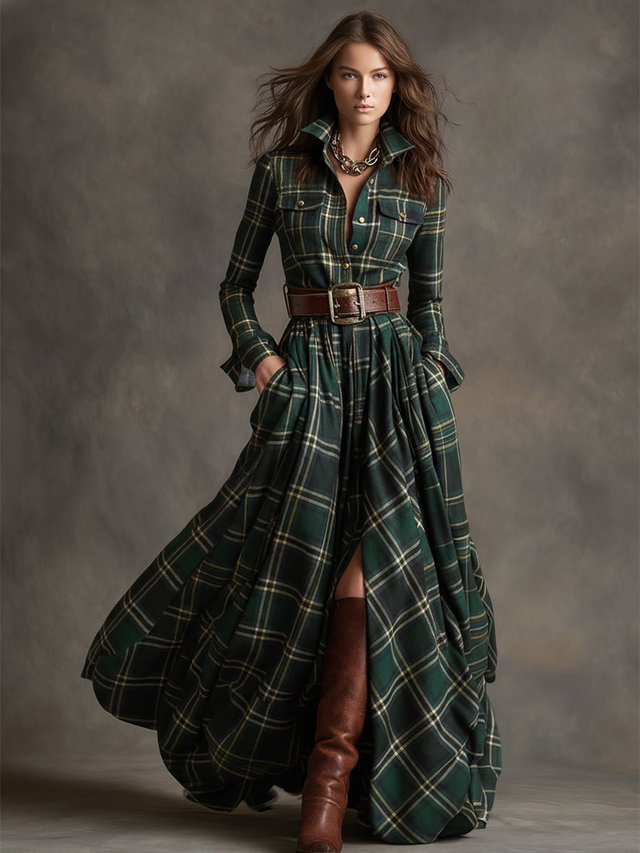 Women's Plaid Maxi Shirt Dress