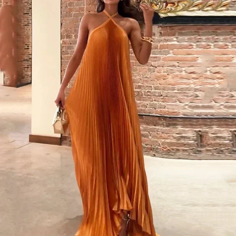 Women's Pleated Halter Maxi Dress
