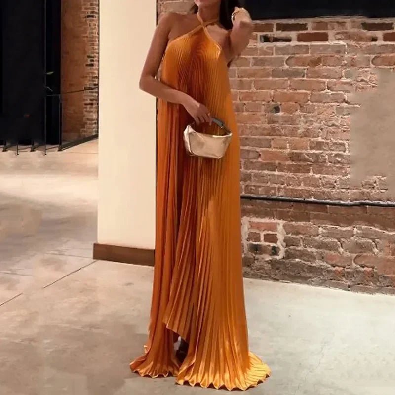 Women's Pleated Halter Maxi Dress